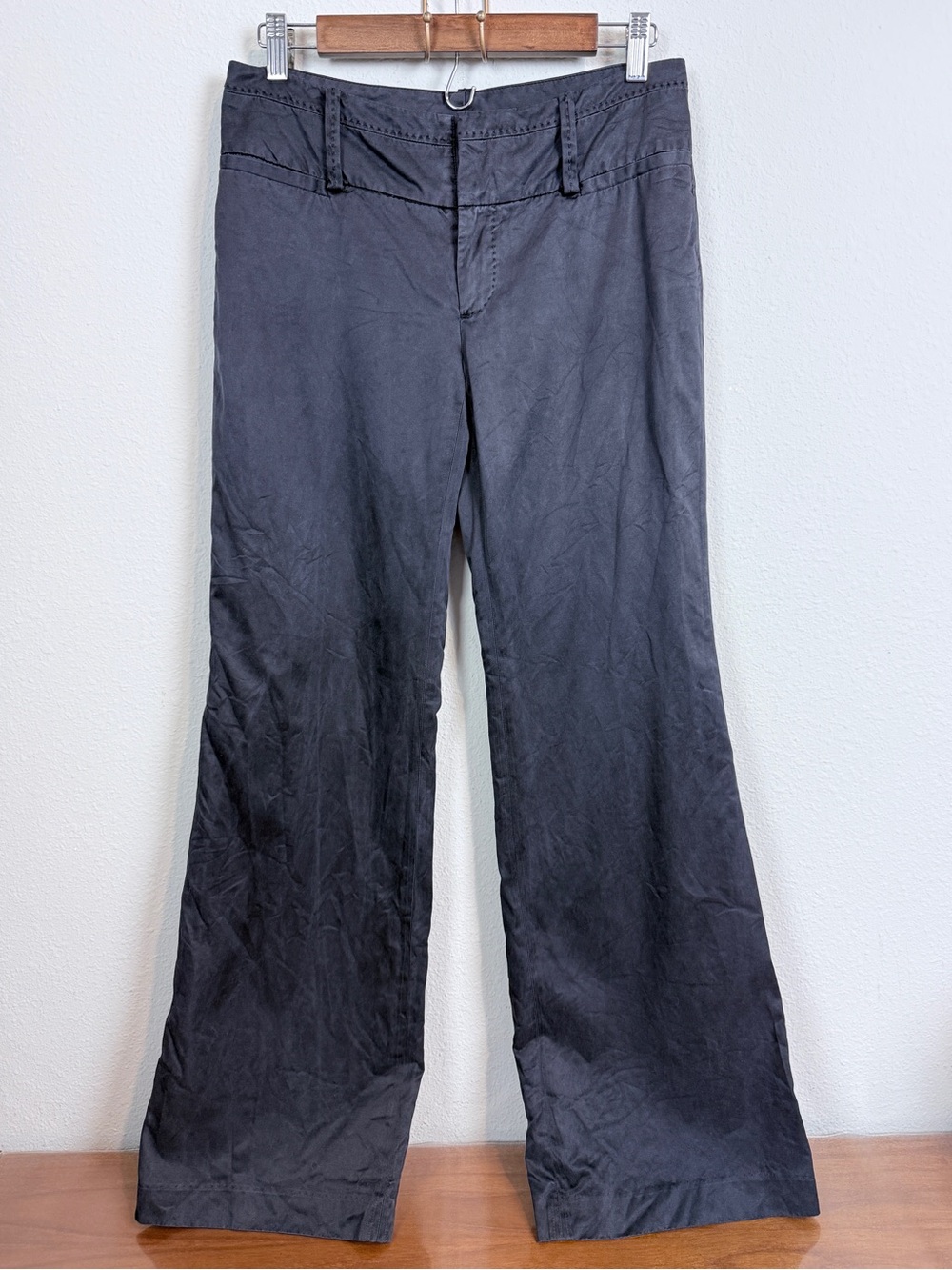 Banana Republic Black Silk-Cotton Low Rise Flare Y2K Pants 4